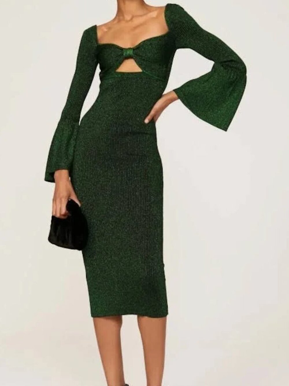 Self-Portrait Emerald Green Bow Cutout Knit Midi Dress